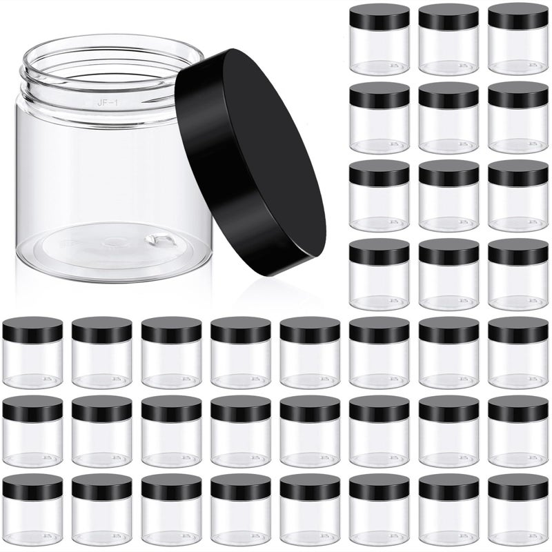 TUZAZO 36 Pack 4 Oz Plastic Container Jars with Lids and Labels BPA Free Empty Round Clear Cosmetic Containers Plastic Slime Jars for Lotion Cream Ointments Body Butter Travel Storage 36